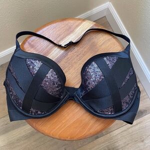 Victoria's Secret Very Sexy Push Up Bra Womens 32D Black Sequin Padded Underwire